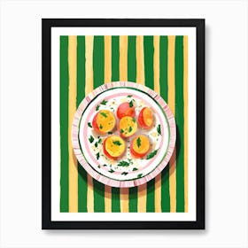 A Plate Of Peaches Top View Food Illustration 1 Art Print