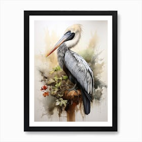 Pelican, Japanese Brush Painting, Ukiyo E, Minimal 3 Art Print