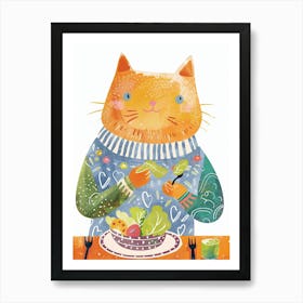 Orange Eating Salad Folk Illustration 2 Art Print