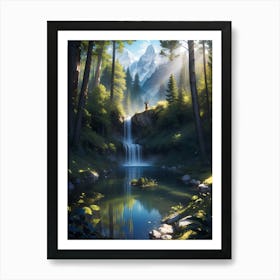 Forest waterfall in the alps #4 - Oil Painting Art Print