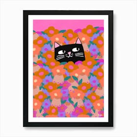 Cat In The Flowers Art Print