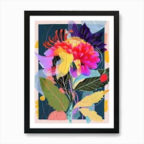 Dahlia 3 Neon Flower Collage Art Print