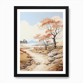 Tottori Sand Dunes In Tottori,  Japanese Brush Painting, Sumi E, Minimal  1  Art Print