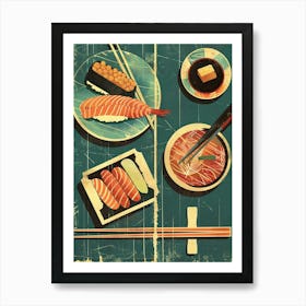Japanese Sushi Meal Mid Century Modern Art Print