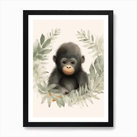 Watercolour Jungle Animal Baby Gorilla 4 Art Print