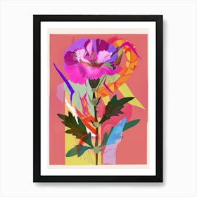 Carnation (Dianthus) 1 Neon Flower Collage Art Print