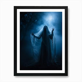 Ghostly Figure Mid Scream Behind A Semi Transparent Veil Ethereal Hands Reaching Out From The Mis (2) Art Print