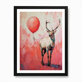 Cute Reindeer 1 With Balloon Art Print