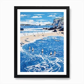 A Picture Of St Ives Bay Cornwall Linocut 1 Art Print