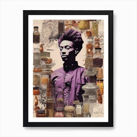 Afro Collage Portrait  Spicy Purple  Art Print