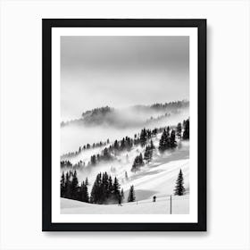 Chapelco, Argentina Black And White Skiing Poster Art Print