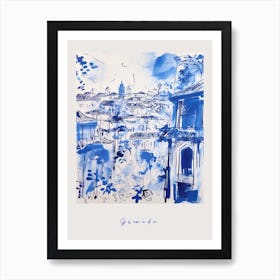 Granada Spain Mediterranean Blue Drawing Poster Art Print