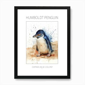 Humboldt Penguin Oamaru Blue Penguin Colony Watercolour Painting 1 Poster Art Print