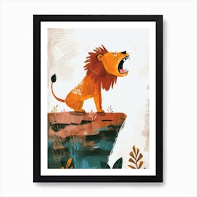 African Lion Roaring On A Cliff Clipart 3 Art Print