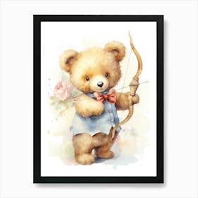Archery Teddy Bear Painting Watercolour 3 Art Print
