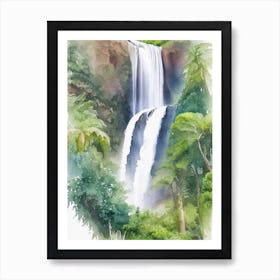 Wailua Falls, United States Water Colour  (1) Art Print