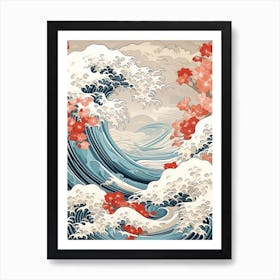 Great Wave With Amaryllis Flower Drawing In The Style Of Ukiyo E 4 Art Print