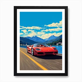 A Ferrari F50 Car In The Lake Como Italy Illustration 2 Art Print