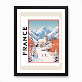 Retro Winter Stamp Poster Chamonix France Art Print