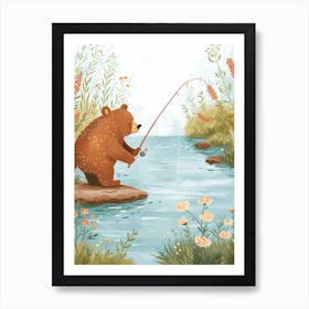 Brown Bear Fishing In A Stream Storybook Illustration 1 Art Print