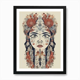 Woman With Flowers On Her Head 2 Art Print