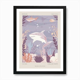 Purple Shark In The Waves Illustration 1 Poster Art Print