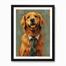 Kitsch Portrait Of A Golden Retriever In A Tie 2 Art Print