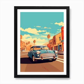 A Mini Cooper Car In Route 66 Flat Illustration 1 Art Print