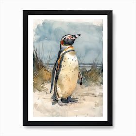Humboldt Penguin Floreana Island Watercolour Painting 3 Art Print