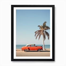 Red Vintage car in Cuba Art Print