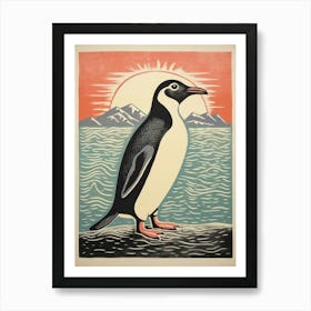 Vintage Bird Linocut Penguin 1 Art Print