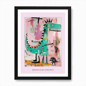 Dinosaur With Pet Blue Purple Pink 2 Poster Art Print