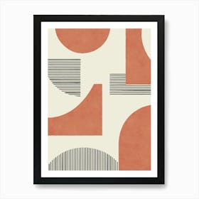 Line Art Geometric Abstract Pattern - Warm Orange Art Print