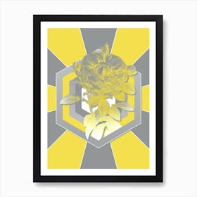 Vintage Giant French Rose Botanical Geometric Art in Yellow and Gray n.145 Art Print