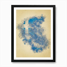 Greece Flag Vintage Art Print