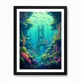 Underwater Landscape Pixel Art 3 Art Print