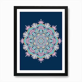 WA240015 - Colorful Mandala on Navy Background - Intricate Bohemian Art Art Print