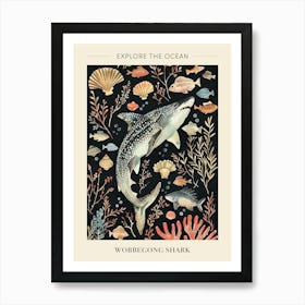 Wobbegong Shark Seascape Black Background Illustration 4 Poster Art Print