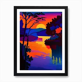 River Colourful Sunset Art Print