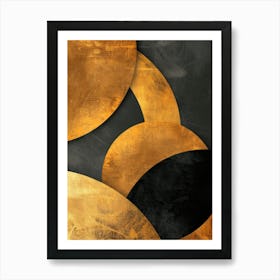 Abstract Gold Circles On Black Background Art Print