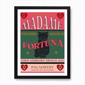 Madame Fortune, Fortune Teller Pink & Green Art Print