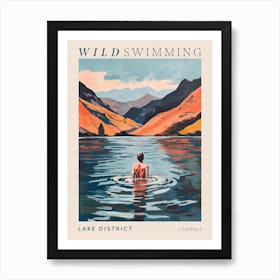 Wild Swimming At Lake District Cumbria 3 Poster Art Print