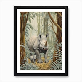 Rhino & Baby Rhino Realistic Illustration 1 Art Print