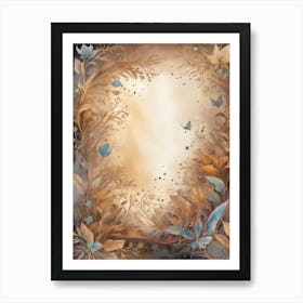 Frame With Flowers And Butterflies Art Print