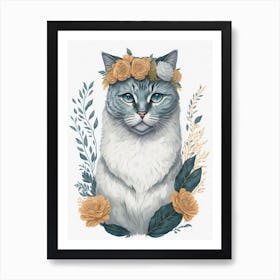 Floral Scottish Fold Cat Painting (2) Art Print