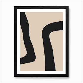 Beige & Black 2 Abstract Lines Art Print