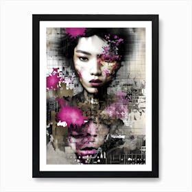 Asian Girl Collage Abstract Painting Art Print