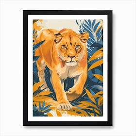 African Lion Lioness On The Prowl Illustration 3 Art Print