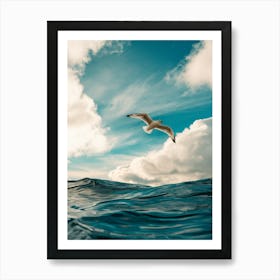 Seagull Flying Over Ocean Art Print