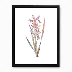 Stained Glass Yellow Banded Iris Mosaic Botanical Illustration on White n.0362 Art Print
